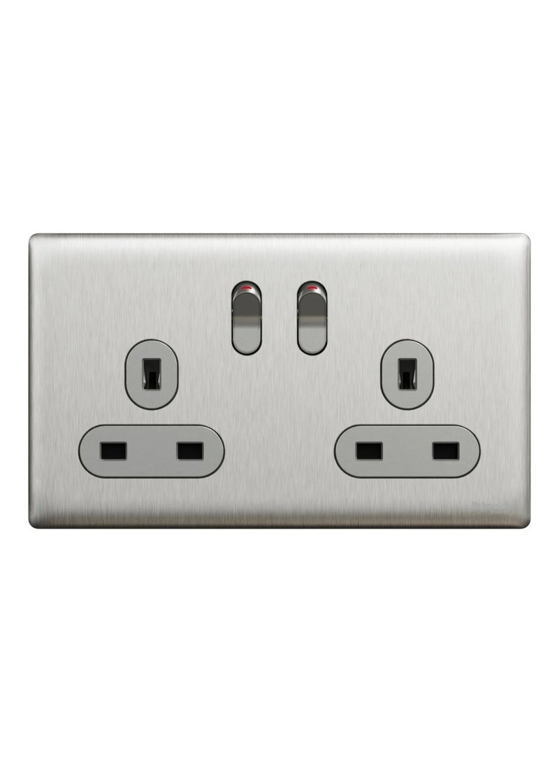 Schneider Electric Schneider Electric Switched socket, Unica X, 13A, 250V, 2 gangs, stainless steel - NUXT25_SS - Image 1