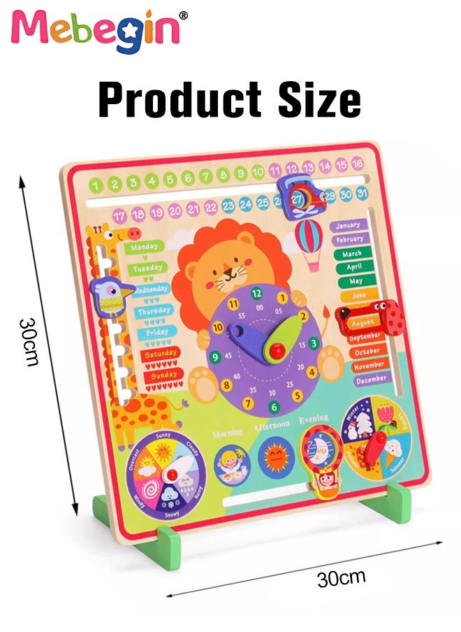 MEBEGIN - Multifunctional Educational Teaching Clock Board Includes Clock, Days, Dates, Months, Weather and Seasons, Wooden Toddler Learning Clock, Premium Montessori Toys, Colorful Fun Development Toys, 30*30cm - Image 1