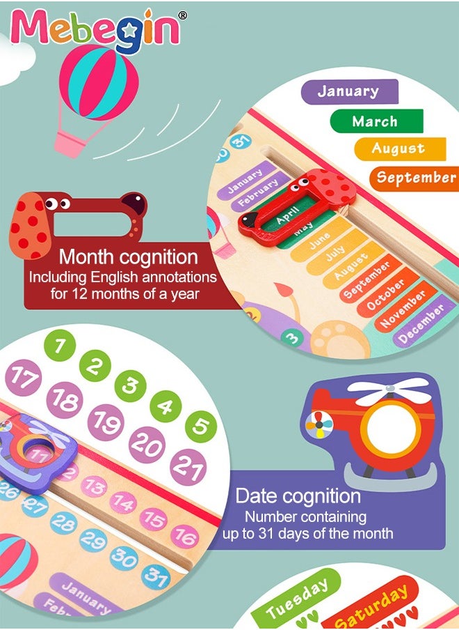MEBEGIN - Multifunctional Educational Teaching Clock Board Includes Clock, Days, Dates, Months, Weather and Seasons, Wooden Toddler Learning Clock, Premium Montessori Toys, Colorful Fun Development Toys, 30*30cm - Image 1