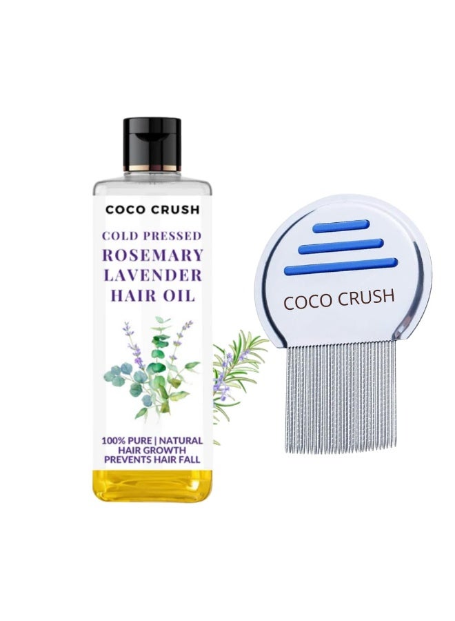 Coco Crush Rosemary Lavender Hair Oil and Anti Dandruff Comb Combo for Healthy Hair Growth - 100% Natural & Pure, Promotes Hair Growth & Scalp Health (50ML + comb) - Image 1