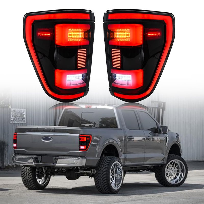 COOLCMP LED Tail Light for Ford F150 F-150 XL STX 2021-2024 - Full LED Backup Smoke Taillight Assembly (1 Pair)