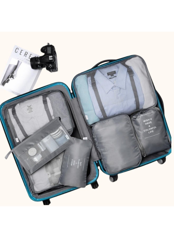 7Piece Travel Packing Cubes Set with Toiletry Bag Waterproof Compression Luggage Organizers for Suitcases Lightweight Space Saving Grey - Image 2