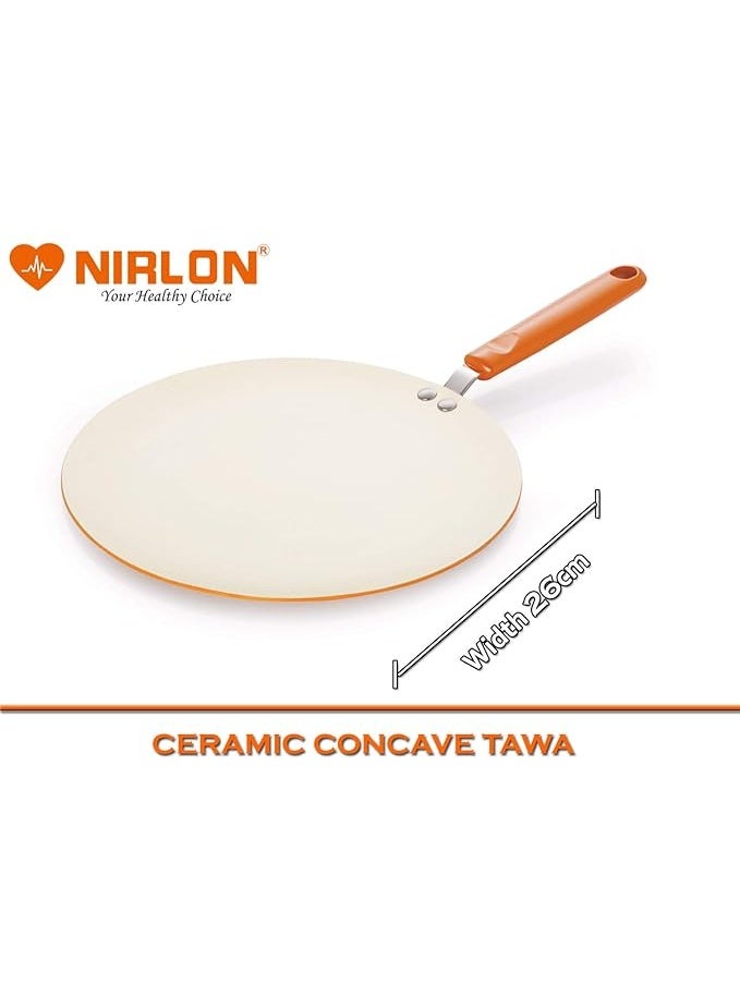 Nirlon Ceramic Cooking Concave Roti Tawa 26cm,Heat-Resistant Handle, Heavy Guage 4mm Thick Aluminum Cookware for Induction/Gas Stove Top, 3-Layer Nonstick Coatings,Orange(Ceramic_Concave_Tawa 26cm) - Image 4