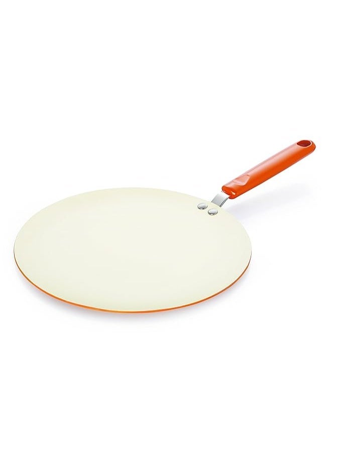Nirlon Ceramic Cooking Concave Roti Tawa 26cm,Heat-Resistant Handle, Heavy Guage 4mm Thick Aluminum Cookware for Induction/Gas Stove Top, 3-Layer Nonstick Coatings,Orange(Ceramic_Concave_Tawa 26cm) - Image 1