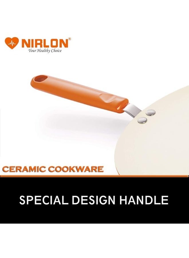 Nirlon Ceramic Cooking Concave Roti Tawa 26cm,Heat-Resistant Handle, Heavy Guage 4mm Thick Aluminum Cookware for Induction/Gas Stove Top, 3-Layer Nonstick Coatings,Orange(Ceramic_Concave_Tawa 26cm) - Image 2