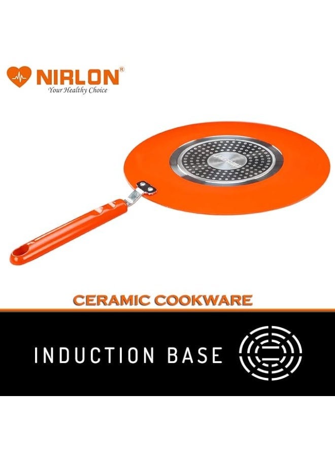 Nirlon Ceramic Cooking Concave Roti Tawa 26cm,Heat-Resistant Handle, Heavy Guage 4mm Thick Aluminum Cookware for Induction/Gas Stove Top, 3-Layer Nonstick Coatings,Orange(Ceramic_Concave_Tawa 26cm) - Image 3
