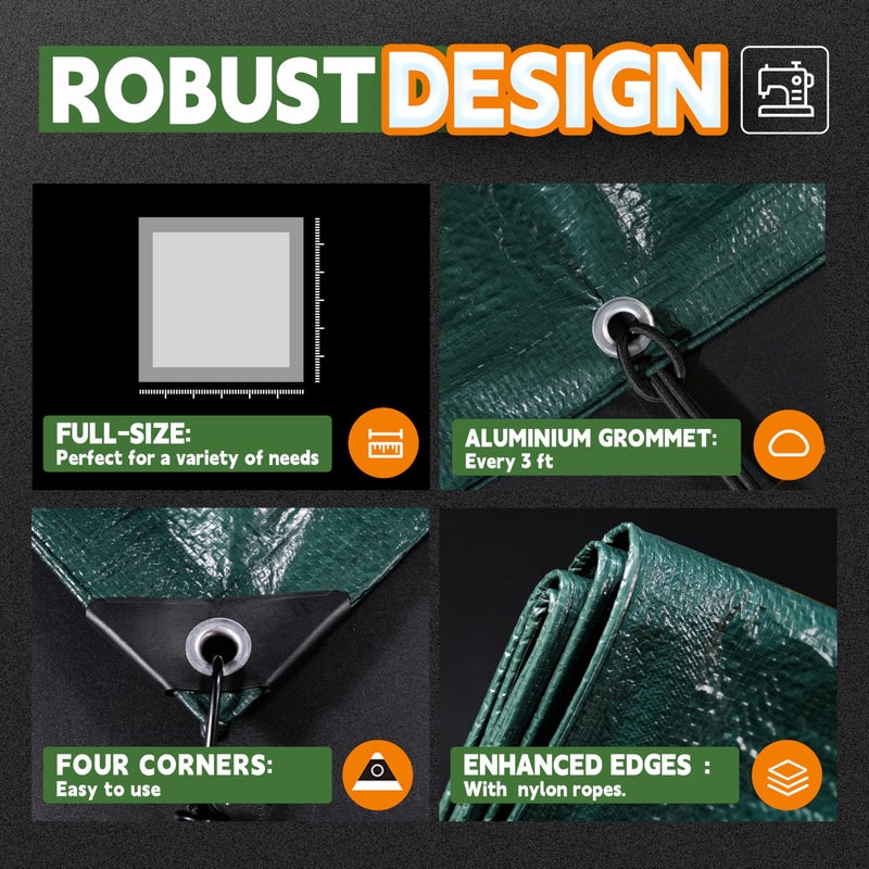 RAINDEWAY Tarps 10x12 Feet,Tarp Waterproof,5.5 Mil Thick, Multipurpose Waterproof Poly Tarp Cover with Metal Grommets and Reinforced Edges,Green Tarps - Image 4