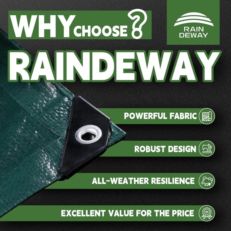 RAINDEWAY Tarps 10x12 Feet,Tarp Waterproof,5.5 Mil Thick, Multipurpose Waterproof Poly Tarp Cover with Metal Grommets and Reinforced Edges,Green Tarps - Image 2