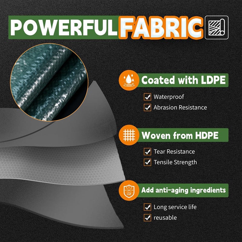 RAINDEWAY Tarps 10x12 Feet,Tarp Waterproof,5.5 Mil Thick, Multipurpose Waterproof Poly Tarp Cover with Metal Grommets and Reinforced Edges,Green Tarps - Image 3