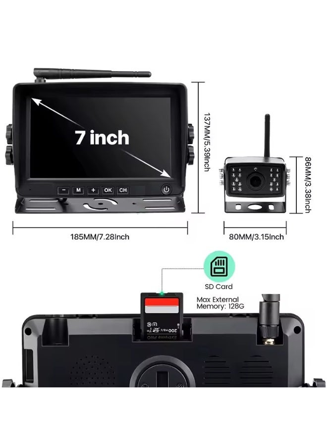 7'' Wireless AHD Blind Spot Radar BSD Alarm DVR Record Split Screen IPS Monitor Wifi IR Camera For Car Truck Bus Vans RV - Image 5