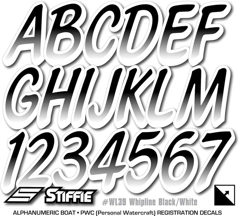 Stiffie Whipline Black/White 3" Boat & PWC Registration Decals • Numbers Letters Stickers - Image 5