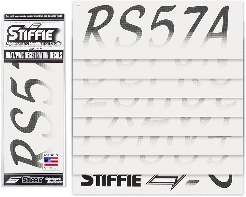 Stiffie Whipline Black/White 3" Boat & PWC Registration Decals • Numbers Letters Stickers - Image 2