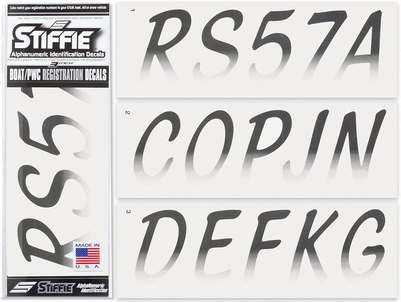 Stiffie Whipline Black/White 3" Boat & PWC Registration Decals • Numbers Letters Stickers - Image 1
