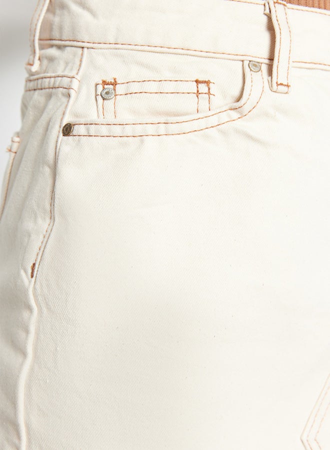 trendyol Ecru Basic Straight High Waist Denim Skirt  - Image 5