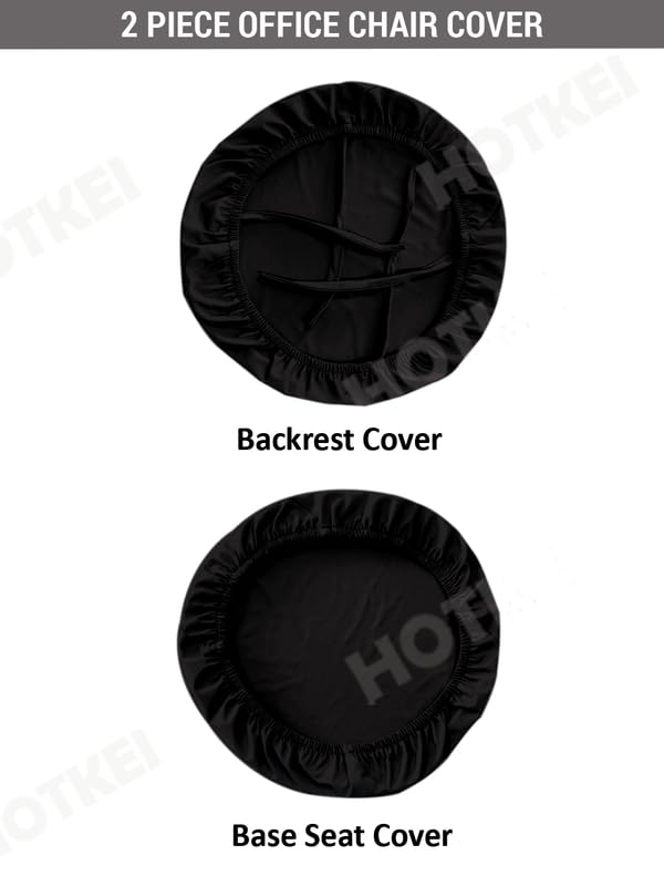 HOTKEI Black 2 Piece Set of 1 Office Chair Cover 200GSM Fabric Stretchable Elastic Polyester Removable Washable Office Computer Desk Executive Rotating Chair Seat Covers Slipcover Protector - Image 4