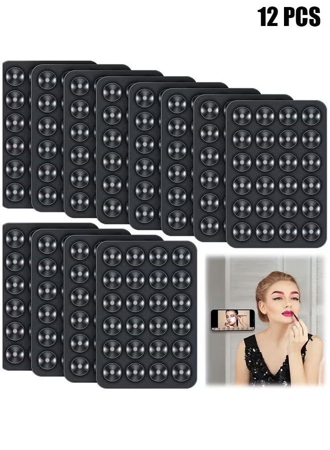Silicone Phone Suction Mat, Non Slip Phone Suction Cup Mat, Adhesive Phone Accessory Holder, Suitable for Home Kitchen Mirror Bathroom (12Pcs, Black) - Image 1