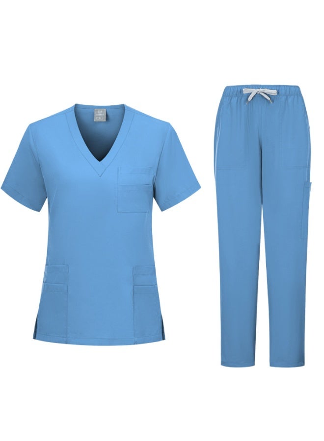 Loquat Womens Medical Scrubs Set Medical Uniform Set Light Blue - Image 1