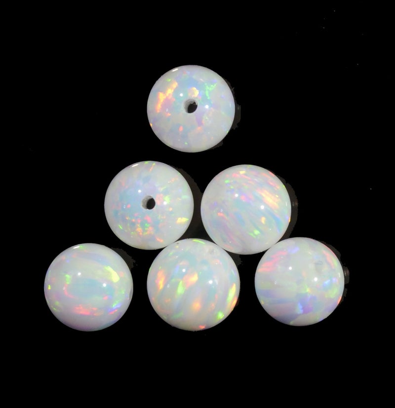 5mm 6 White Synthetic Opal Round Beads Fully Drilled Hole ID 12mm for Radiant Fine Jewelry Design Manmade Opals Premium Polished Finish with Firey QuartzGrain Structure SKU gem0321405