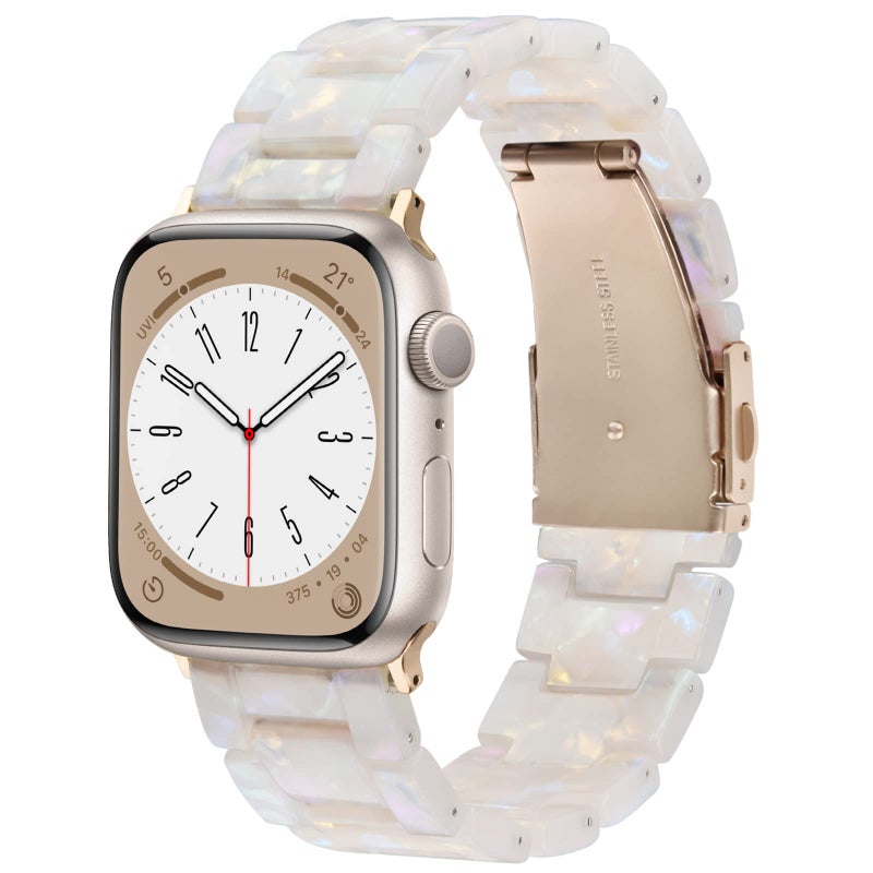 V-MORO Resin Band Compatible with Apple Watch Series 7/8/9/10/11 41/40/38/42mm, Women Fashion Strap for iWatch Series 6/5/4/3/2/1/SE, Lightweight Bracelet Wristband Replacement, Ivory White-Rose Gold - Image 1