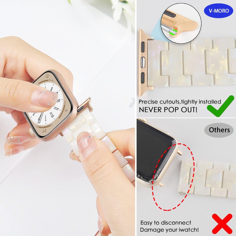 V-MORO Resin Band Compatible with Apple Watch Series 7/8/9/10/11 41/40/38/42mm, Women Fashion Strap for iWatch Series 6/5/4/3/2/1/SE, Lightweight Bracelet Wristband Replacement, Ivory White-Rose Gold - Image 5