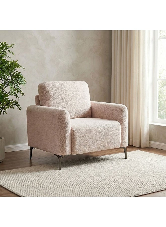 Danube Home Younes 1 Seater Fabric Sofa | Armchair | Modern Design Single Seater Accent Chair | Comfortable Living Room Furniture L89xW87xH84cm - Beige - Image 1