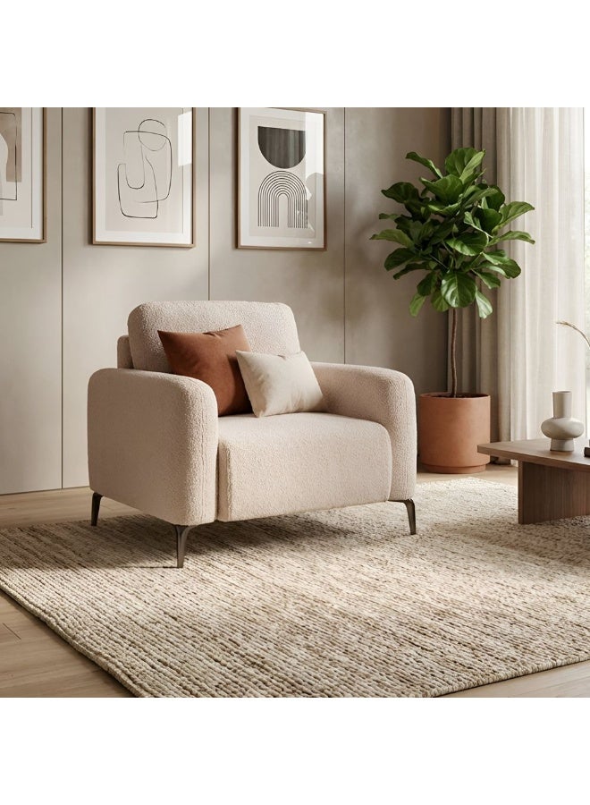 Danube Home Younes 1 Seater Fabric Sofa | Armchair | Modern Design Single Seater Accent Chair | Comfortable Living Room Furniture L89xW87xH84cm - Beige - Image 5