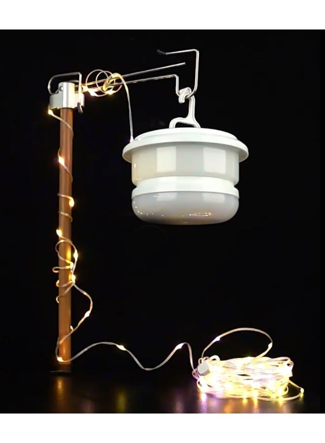 A multi-mode lamp with integrated RGB colored light strings that can be folded and concealed inside the lamp. - Image 3