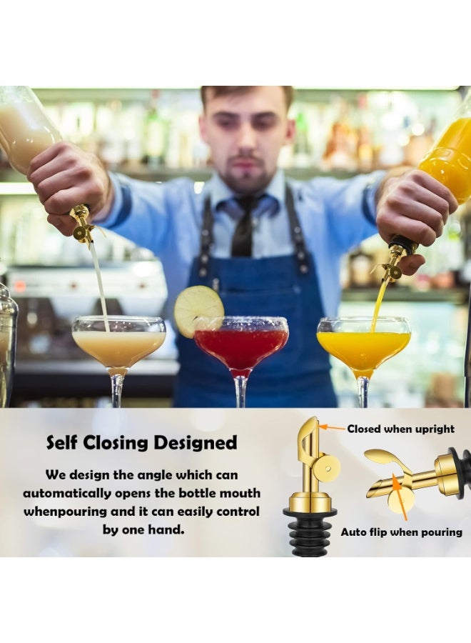 HZYH 2 Pcs Stainless Steel Pourers with Automatic Spout, Wine Bottle Pourers, Olive Oil, Vinegar, Automatic Opening and Closing Spout, Easy to Use and Clean, Gold - Image 4