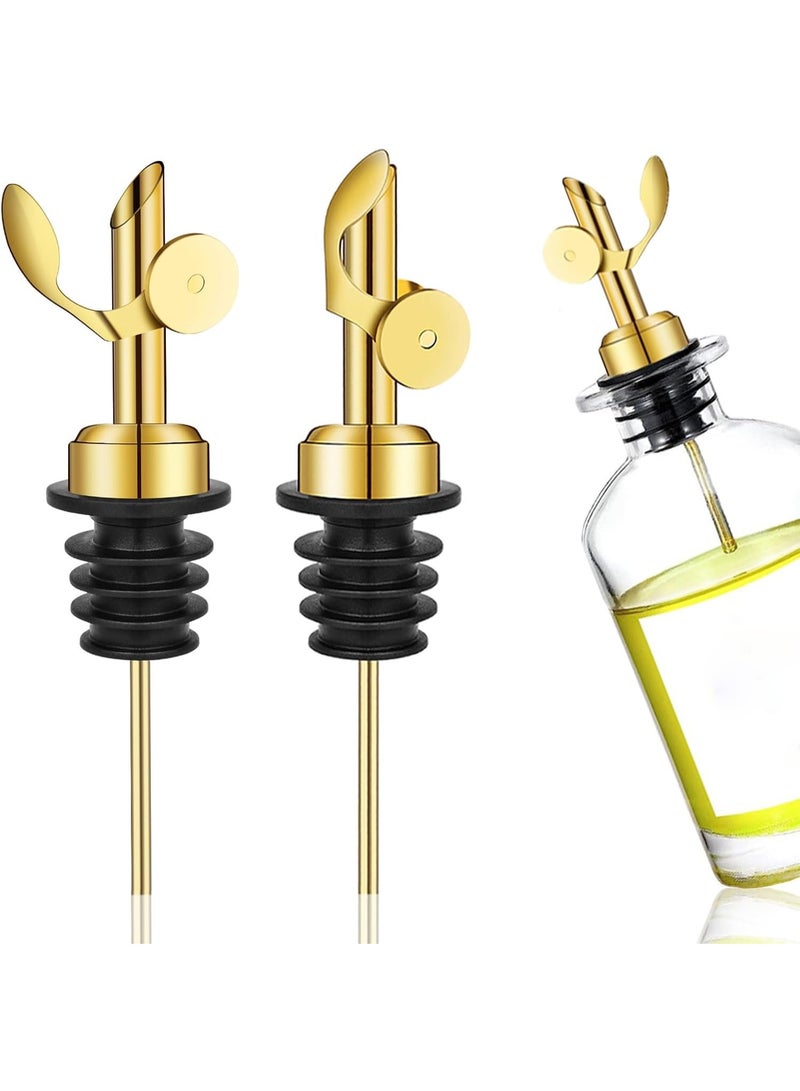 HZYH 2 Pcs Stainless Steel Pourers with Automatic Spout, Wine Bottle Pourers, Olive Oil, Vinegar, Automatic Opening and Closing Spout, Easy to Use and Clean, Gold - Image 1