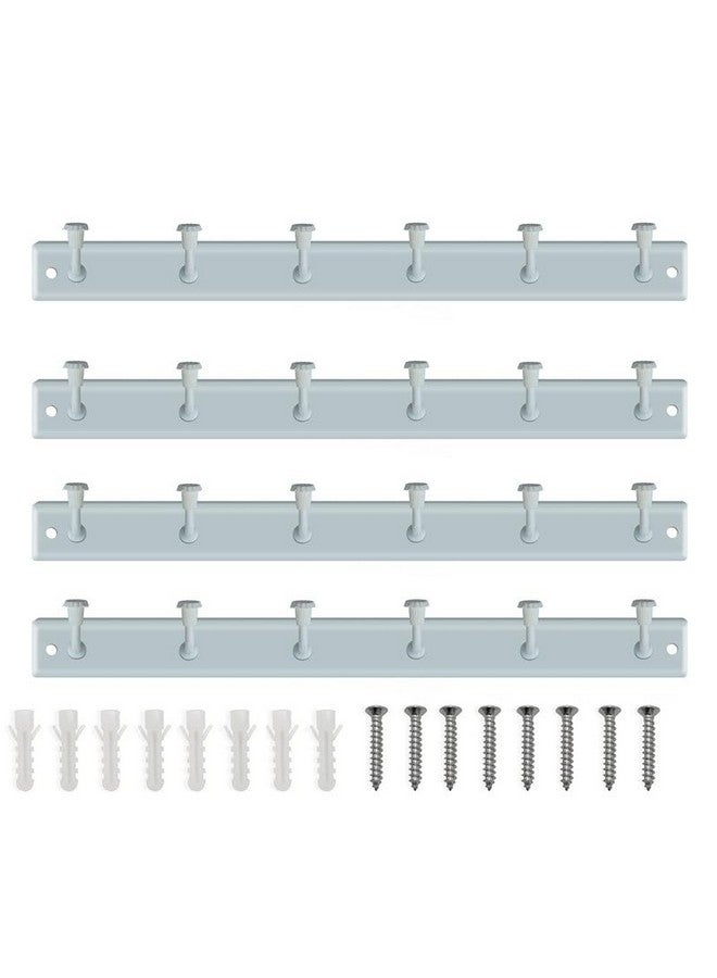Caneuf Metal 6 Hook Door/Wall Cloth Hanger with Screws for Bathroom Kitchen (Pack of 4), White - Image 1