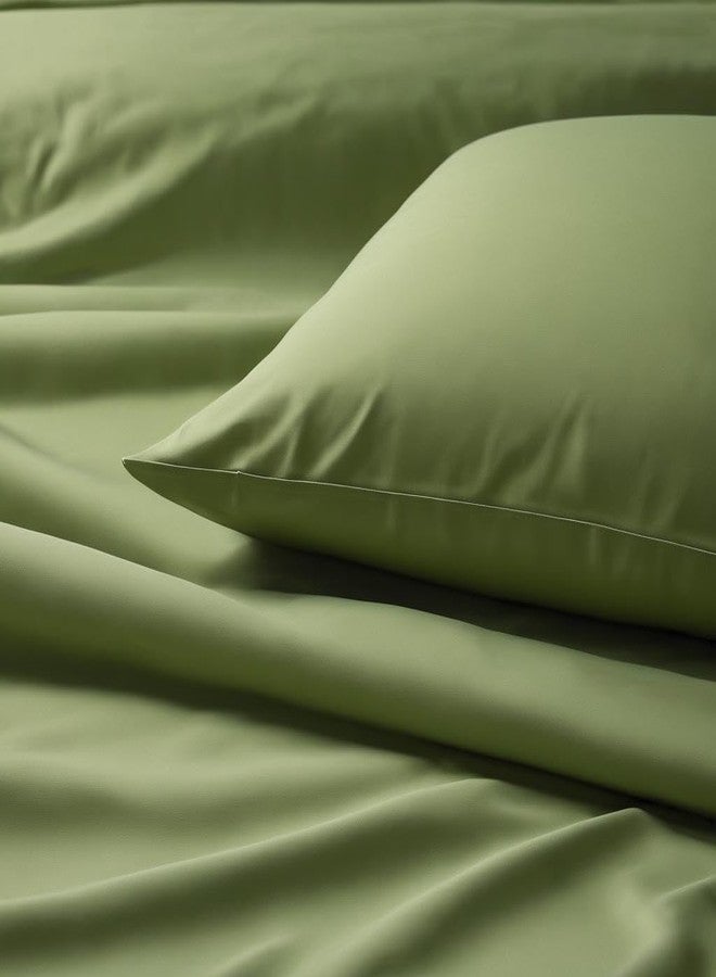 KEDARA CLOTH ملاءات سرير مفردة من قماش كيدارا، 1000 خيط، قطن مصري 100%، مع غطاءين للوسائد، لون أخضر فاتح سادة، 1000 خيط - Image 2