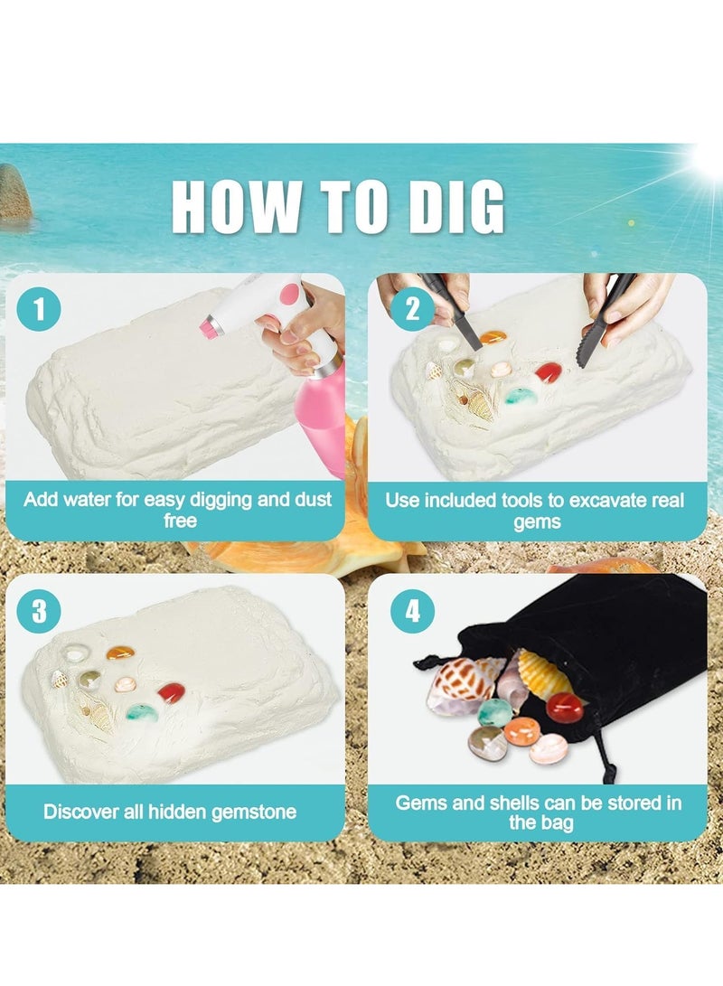 FengSVMA Dig Kits for Kid, Kids STEM Toys Science Kits Educational Toys for 6 7 8 9 10-12 Years Old Boys Girls, Dig It up 19 Real Gems & Sea Shells  - Image 4