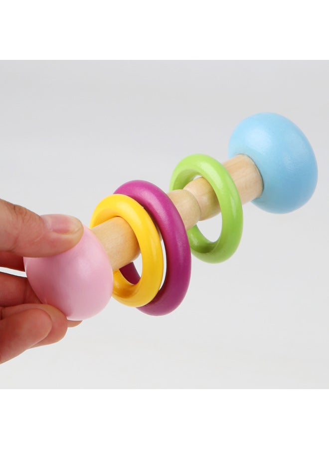 Wooden Rattle Four-piece Set Newborn Baby Orff Musical Instrument Infant Hand-held Rattle Early Education Grasping Toy-Color:Curved Hand Bell - Image 5