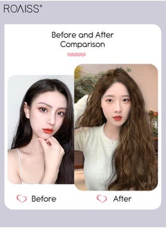 roaiss V-Shaped Light Brown Hair Extensions, One Piece Wavy Hair Extension with 4 Clips, Heat Resistant Synthetic Hairpiece for Women Girls  - Image 2