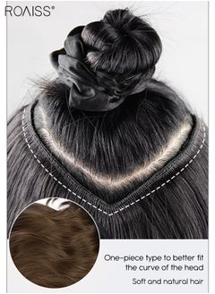 roaiss V-Shaped Light Brown Hair Extensions, One Piece Wavy Hair Extension with 4 Clips, Heat Resistant Synthetic Hairpiece for Women Girls  - Image 4