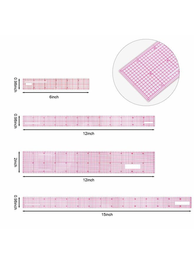 Pelopy 4-Piece Clear Plastic Ruler Set: 6 Inch, 12 Inch, 15 Inch Transparent Grid Rulers with Red Scale - Image 3