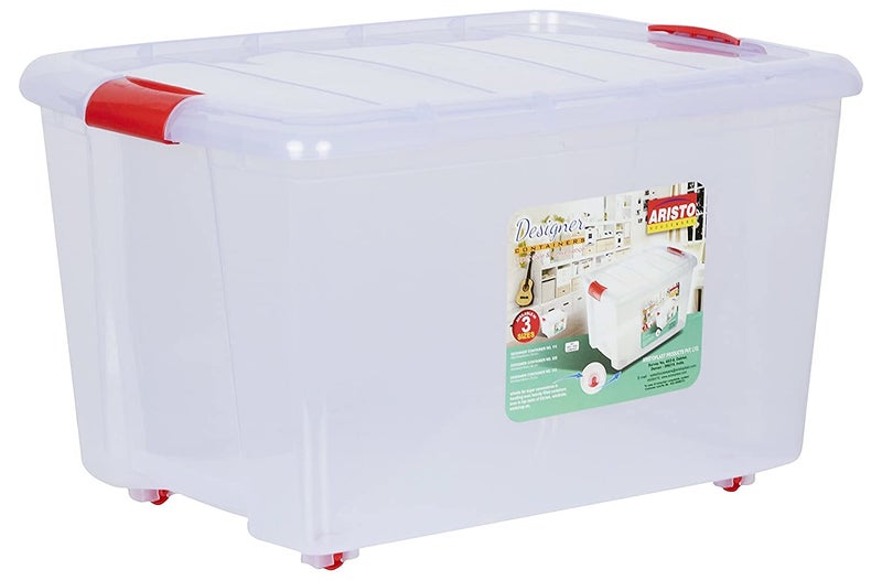 AIR O MATIC AIR O MATIC ARISTO Multipurpose Plastic Rectangular 45 Ltr Storage BoxContainer Pack of 2 Transparent  - Image 3