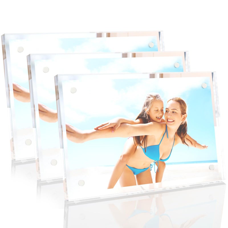 HELPLEX Picture Frames  3 Pack 5x7 inch Acrylic Picture Frame Clear 5 x 7 Photo Frames Magnetic Picture Frames Ready for Tabletop Display  Effectively Protect Photos from Fading and Yellowing - Image 1