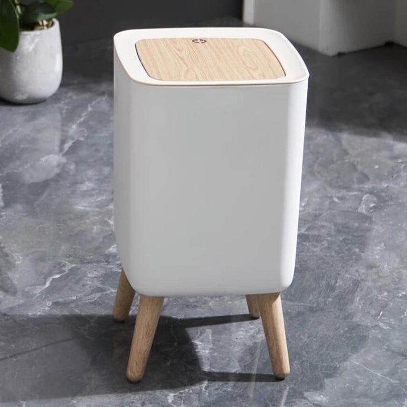 JUVIW Nordic Style Trash CanPush Top Garbage Bin with LidWhite Top Spring Waste BasketDog Proof Trash can Plastic Trash Bin Suitable for KitchenBathroomBedroomLiving RoomOfficeOutdoor - Image 1