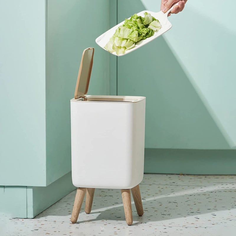 JUVIW Nordic Style Trash CanPush Top Garbage Bin with LidWhite Top Spring Waste BasketDog Proof Trash can Plastic Trash Bin Suitable for KitchenBathroomBedroomLiving RoomOfficeOutdoor - Image 4