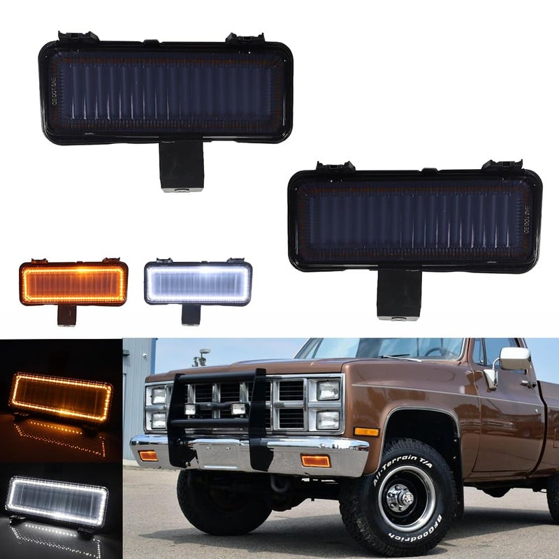 Tonsya For 19811982 Chevy PU parking SuburbanBlazerChevy PU19811982 GMC PU Jimmy19811982 GMC Suburban Front Bumper Signal Side Marker lights Smoked Lens AmberWhite LED Lens C481820C481821