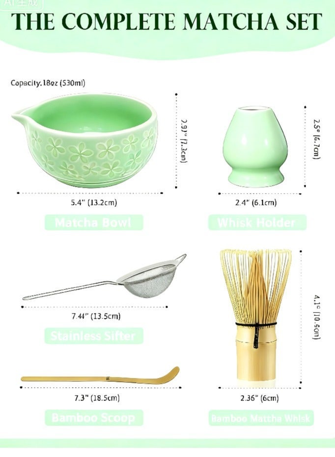 YUFAN Matcha Whisk Set 5 Pieces with Bowl Pouring Spout Bamboo Spoon Strainer Whisk Holder Traditional Japanese Tea Kit Elegant Gift Box for Personal and Daily Use - Image 2