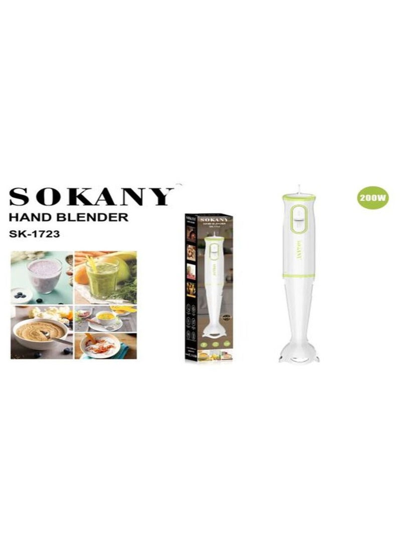 sokany - Sokany SK-1723 Hand Blender 200W Food Processor Stainless Steel Blade In White - Image 1