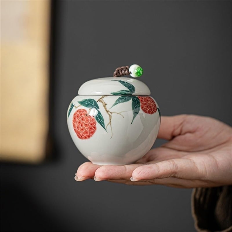 Kitchen Container Hand Painted Sealed Tea Canister Small Portable Ceramic Travel Storage Tea Container For Loose Tea(Multi-colored) - Image 5