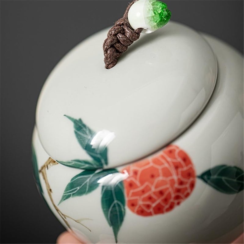 Kitchen Container Hand Painted Sealed Tea Canister Small Portable Ceramic Travel Storage Tea Container For Loose Tea(Multi-colored) - Image 3