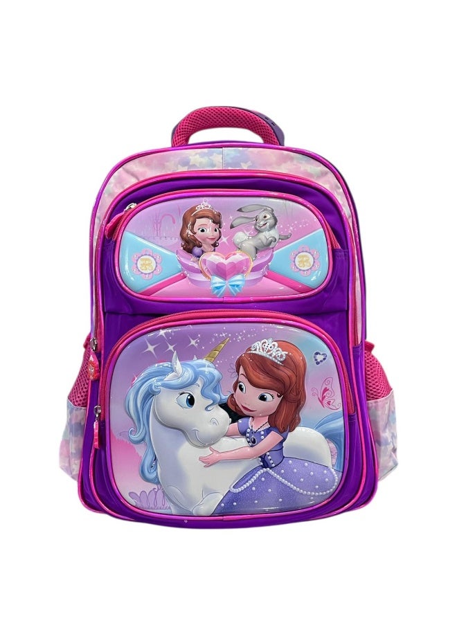 Large School Backpack for Girls – 3D Princess & Unicorn Design – 19 Inch – Durable & Waterproof Material – Trolly Mountable - Image 1
