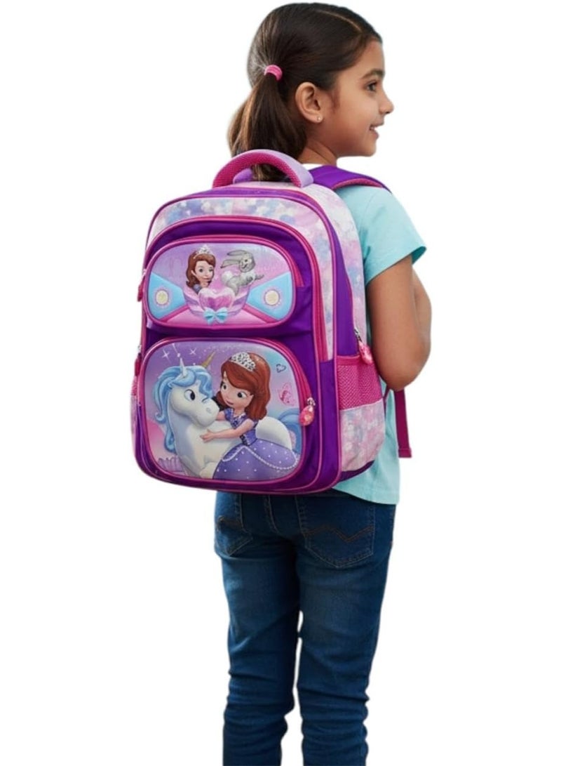 Large School Backpack for Girls – 3D Princess & Unicorn Design – 19 Inch – Durable & Waterproof Material – Trolly Mountable - Image 3