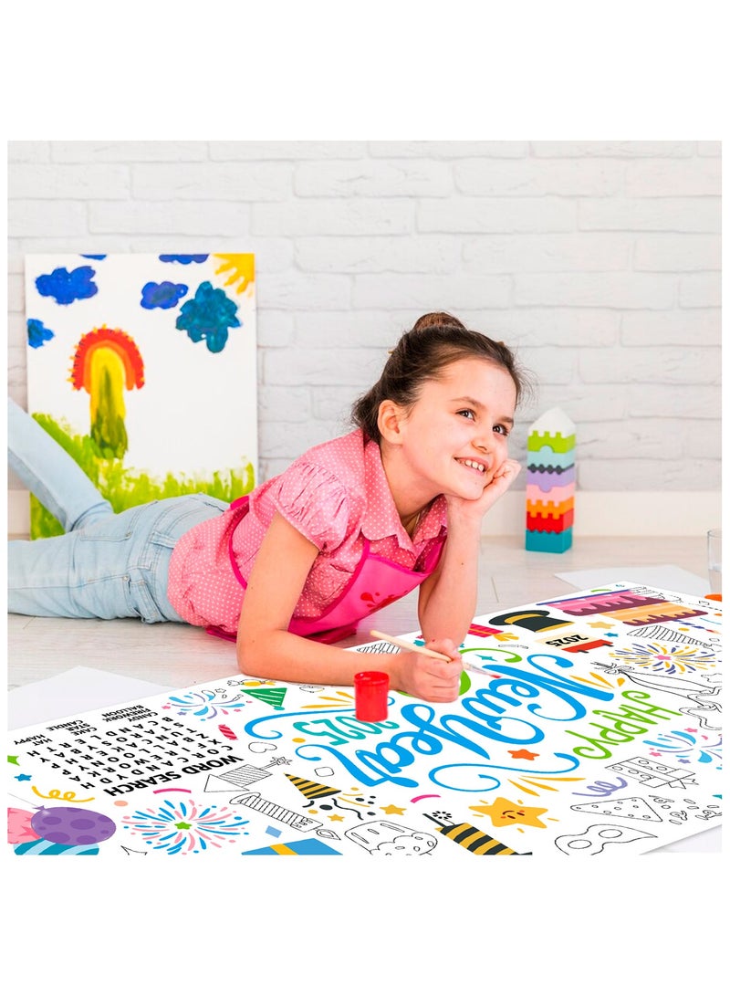 FRUITFUL PARTY Giant New Years Coloring Poster, 71''x31.5'' Happy New Year Large Coloring Poster, New Year Giant Coloring Poster Happy New Year Coloring Poster for Kids, for New Years Eve Party Supplies 2025 - Image 2