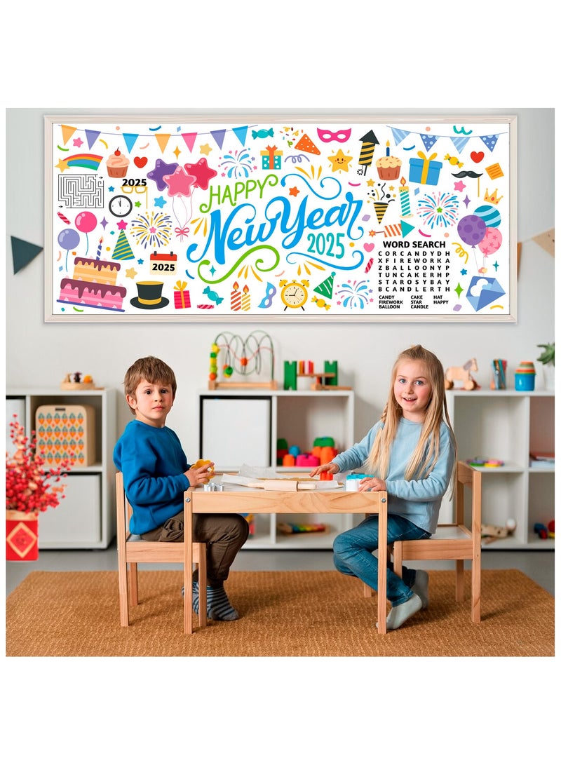 FRUITFUL PARTY Giant New Years Coloring Poster, 71''x31.5'' Happy New Year Large Coloring Poster, New Year Giant Coloring Poster Happy New Year Coloring Poster for Kids, for New Years Eve Party Supplies 2025 - Image 3