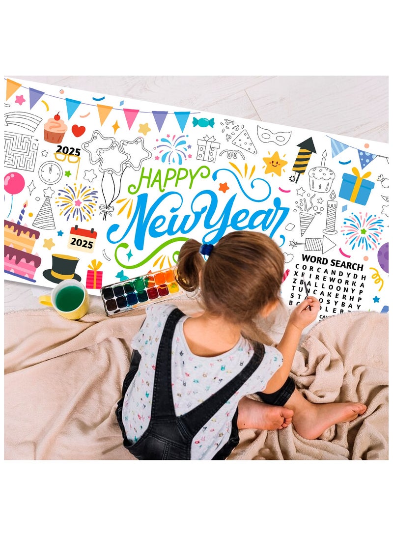 FRUITFUL PARTY Giant New Years Coloring Poster, 71''x31.5'' Happy New Year Large Coloring Poster, New Year Giant Coloring Poster Happy New Year Coloring Poster for Kids, for New Years Eve Party Supplies 2025 - Image 5